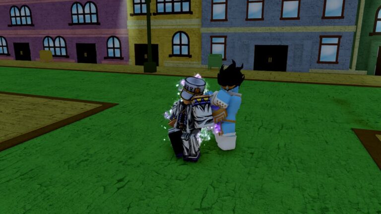 Roblox Project Menacing Remake Standing In White Suit With Blue Stand Behind