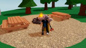 Roblox Rng Droids Standing Near Benches And Campfire