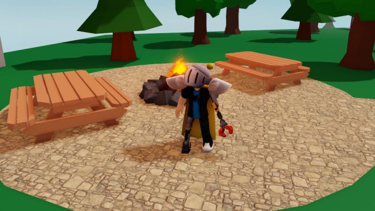 Roblox Rng Droids Standing Near Benches And Campfire