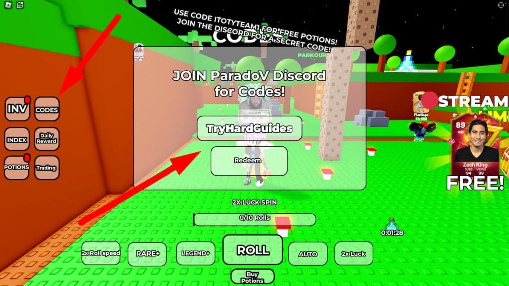 Como resgatar códigos no influenciador RNG Roblox