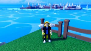 Roblox Verse Piece 2 Standing On Grass Ocean Behnd Me With Island In Distance Snowy Trees And Icy Waters