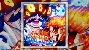 A dynamic scene from the Roblox experience ‘Anime Last Stand’ featuring two anime-style characters with intense expressions. One character has fiery orange hair, and the other has dark hair and a mask. Both are surrounded by glowing particles and explosive energy, suggesting action or combat. The title ‘Anime Last Stand’ is prominently displayed in stylized lettering.