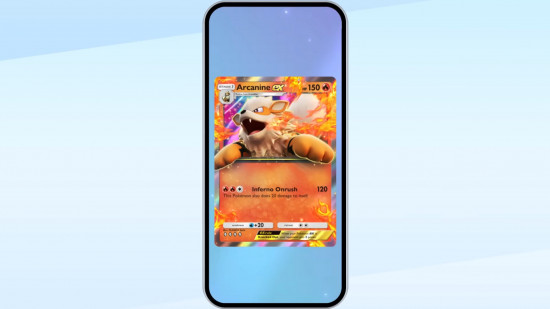 Captura de tela do artigo 'Pokémon TCG Pocket não é um jogo de cartas, é uma sala de espera' mostrando um jogador recebendo uma ex-carta Arcanine