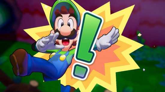 Captura de tela de Mario & Luigi: Brothership review mostrando Luigi tendo um momento Luigi Logic