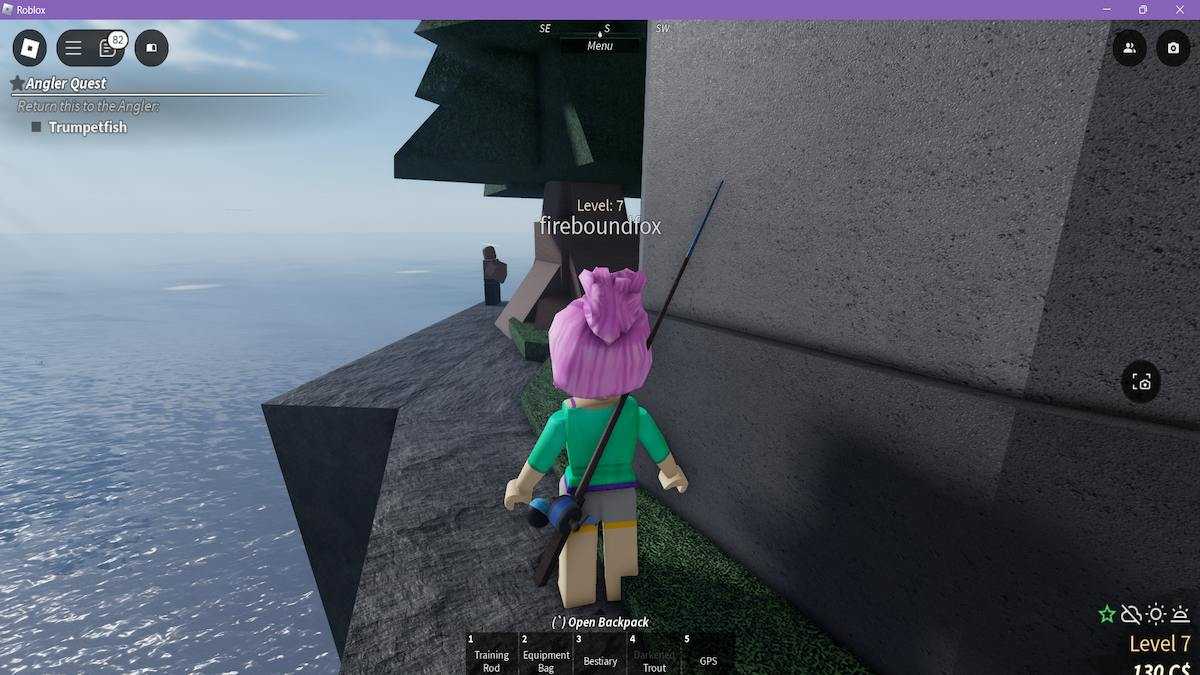 Encontrando o Guardião da Lanterna durante o dia em Fisch no Roblox.