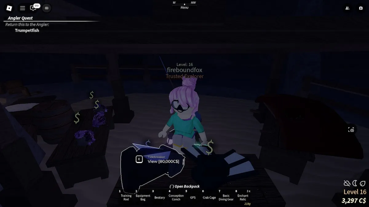 O Tidebreaker à venda no Desolate Pocket em Fisch no Roblox.