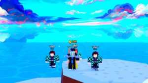 Roblox Anime Maniac Simulator Standing On Snow With Clouds Behind With Ocean