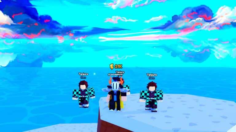 Roblox Anime Maniac Simulator Standing On Snow With Clouds Behind With Ocean