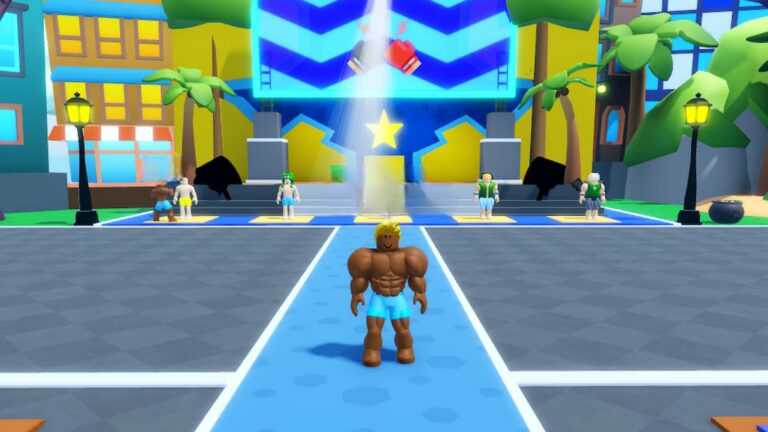 Roblox Knockout League Standing On Blue Floor And Avatar Is Muscley