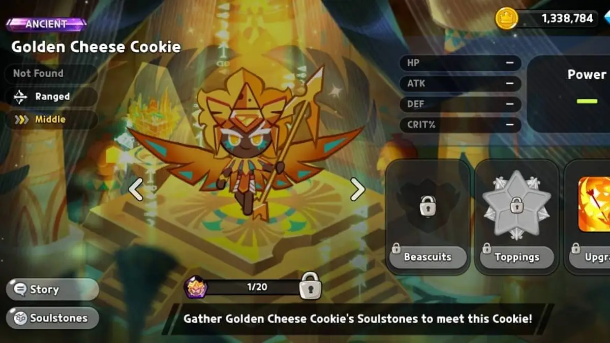 Tela de personagem do biscoito Golden Cheese no CRK.