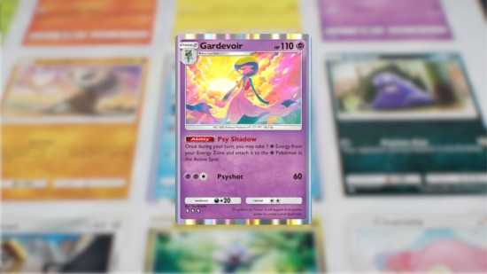 Cartas Pokémon TCG Pocket - uma carta Gardevoir em um fundo desfocado