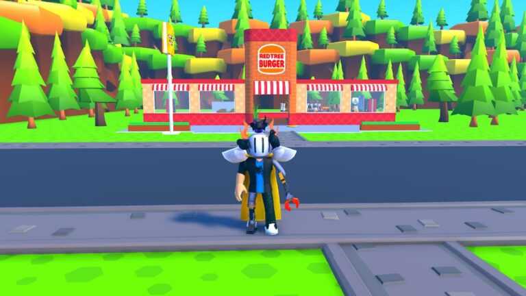 Roblox Burgeria Tycoon Standing Near Road With Red Tree Burger Place