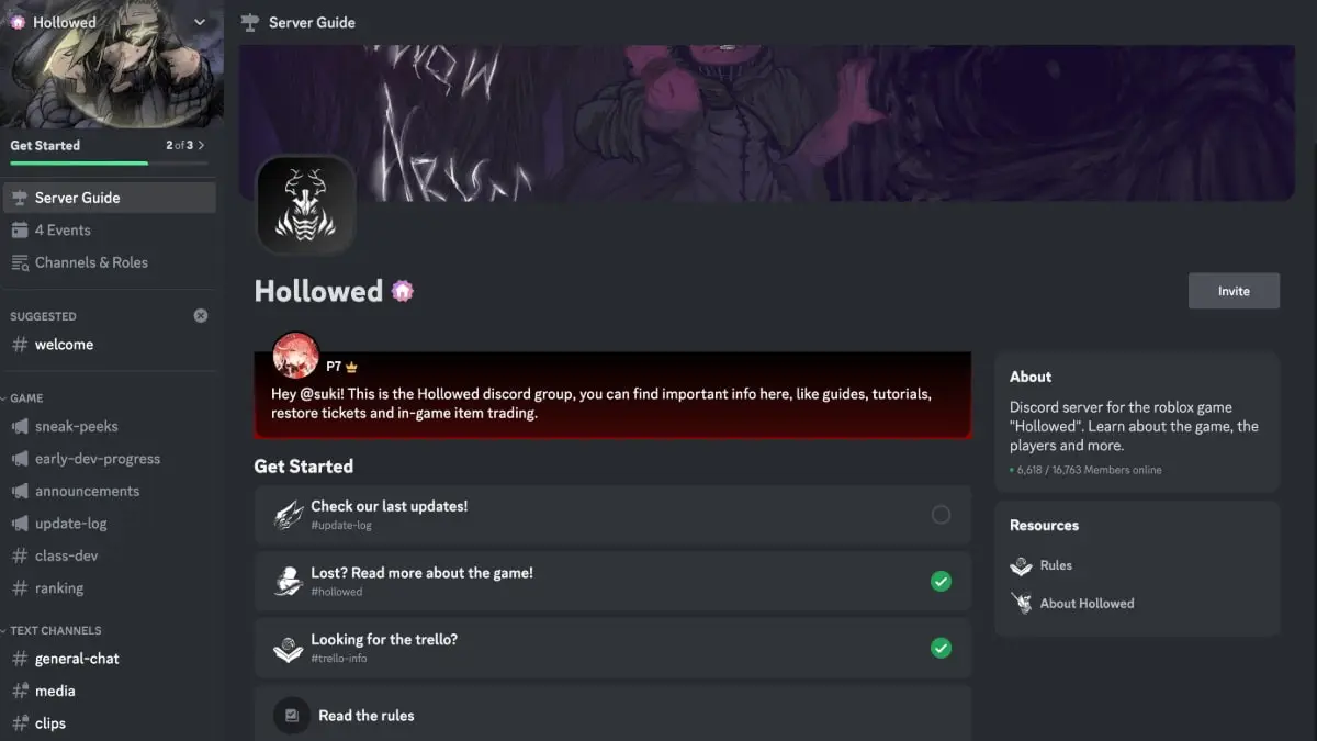 Captura de tela do servidor Hollowed Roblox Discord.