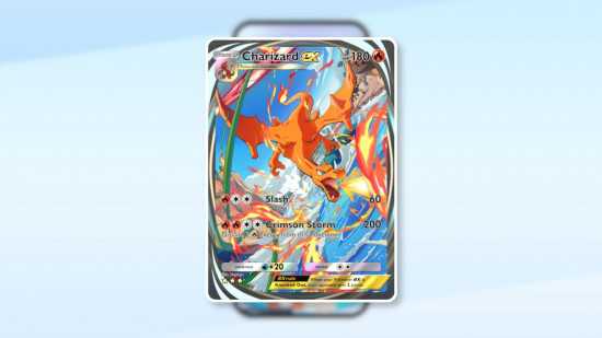 Imagem personalizada para o melhor guia de decks Pokémon TCG Pocket com Charizard ex em um fundo Pokémon TCG Pocket