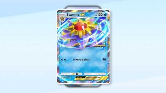 Imagem personalizada para o melhor guia de decks Pokémon TCG Pocket com Starmie ex em um fundo Pokémon TCG Pocket