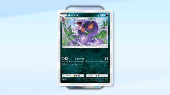 Imagem personalizada para o melhor guia de decks Pokémon TCG Pocket com Arbok em um fundo Pokémon TCG Pocket