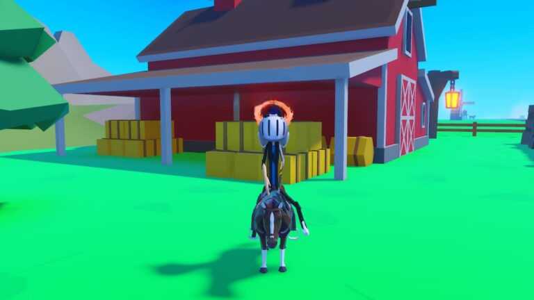 Roblox Horse Race Riding Horse Near Hay And Red Barn