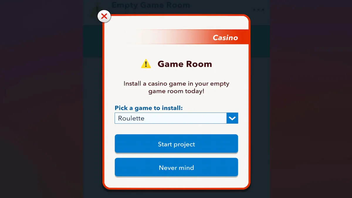 Construindo uma nova sala de jogos no BitLife Casino