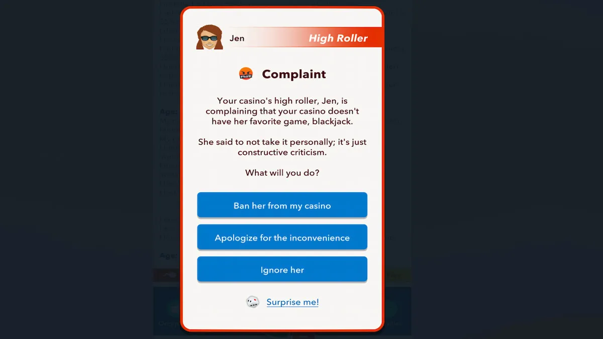 Um feedback do jogador no BitLife