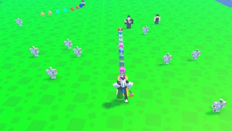 Roblox Pup Army Standing On Grass With Line Of Coloured Pets Behind