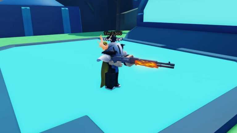 Roblox Gun Rng Holding Flaming Shotgun On Blue Floor