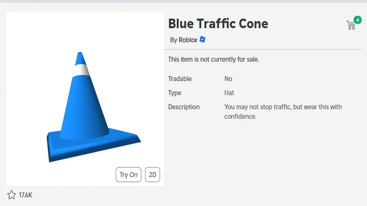 Um UGC de cone de trânsito azul em Roblox