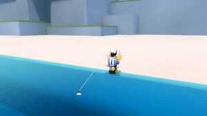 Roblox Seaside Small Avatar Wearing Helmet Fishing At Beach Into Ocean