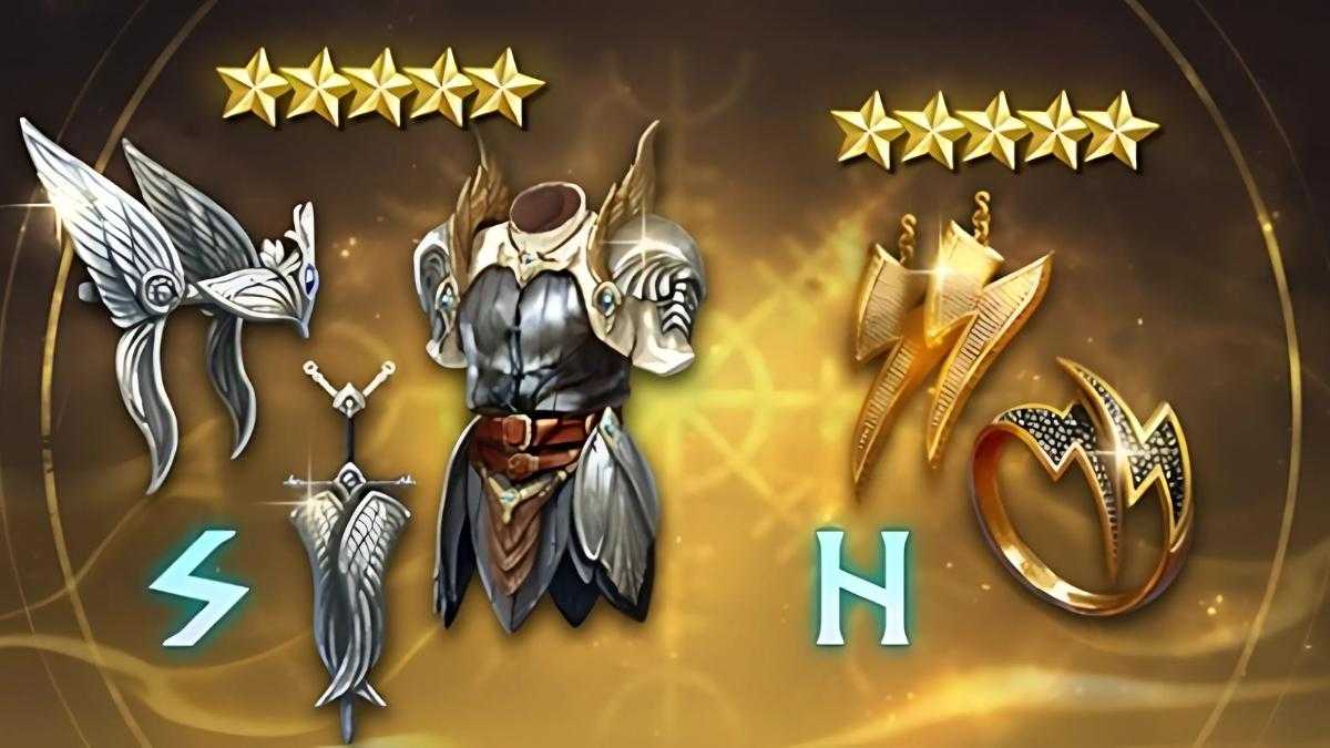 equipamento dourado cinco estrelas em King Arthur Legends Rise.