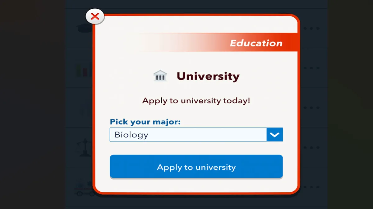 A opção de Diploma de Biologia no BitLife