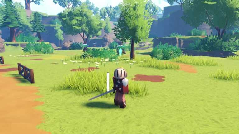 Roblox Swordburst 3 Standing On Grass Sword In Hand Helmet On