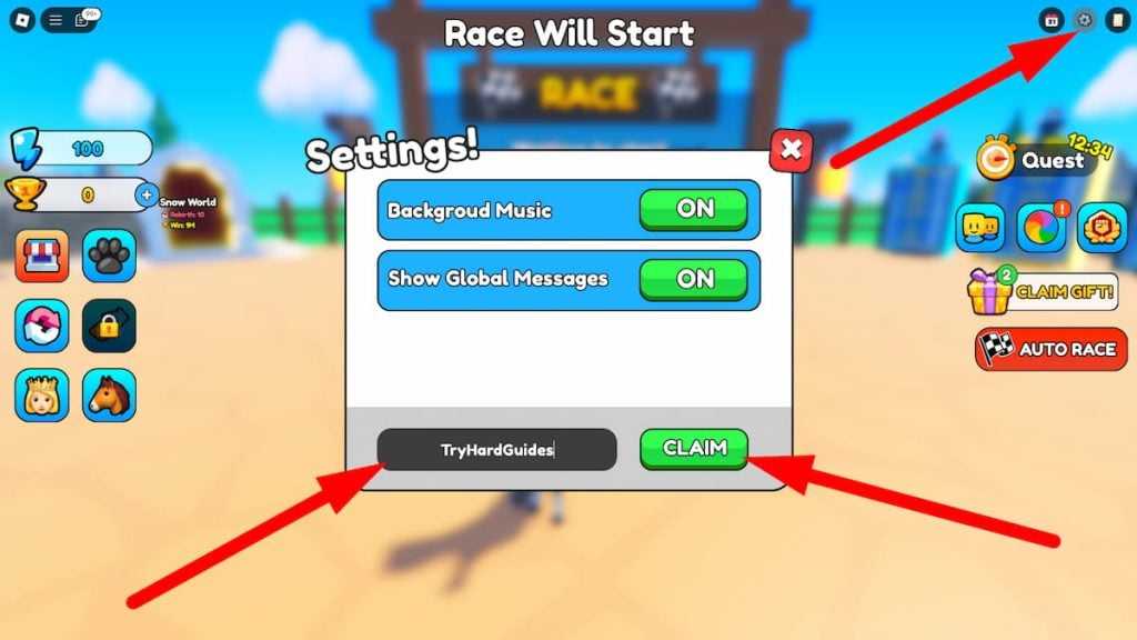 Como resgatar códigos no Horse Race Roblox