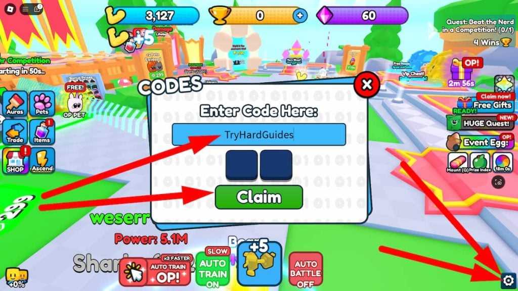 Como resgatar códigos no Gym Showdown Simulator Roblox