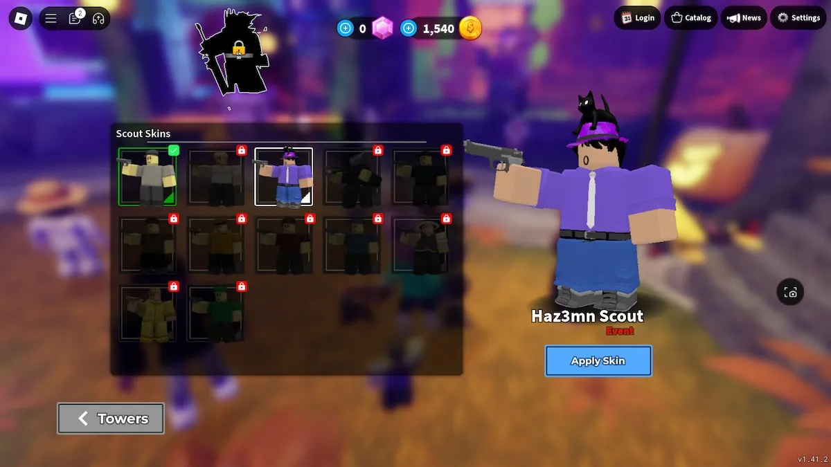 A recompensa de pele de escoteiro do evento PLS DONATE x Tower Defense Simulator em TDS no Roblox.