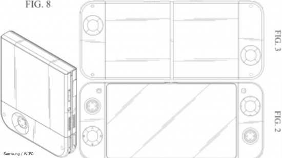 Captura de tela de diagramas de uma patente da Samsung para 'Esqueça os telefones Android, a Samsung poderia estar planejando um rival do Nintendo Switch?' artigo