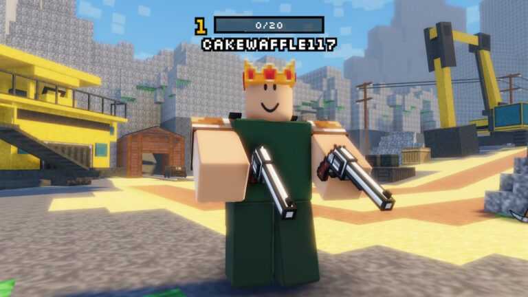 Roblox Bloxel Gun Avatar Wearing A King Crown While Wielding Two Dual Revolvers