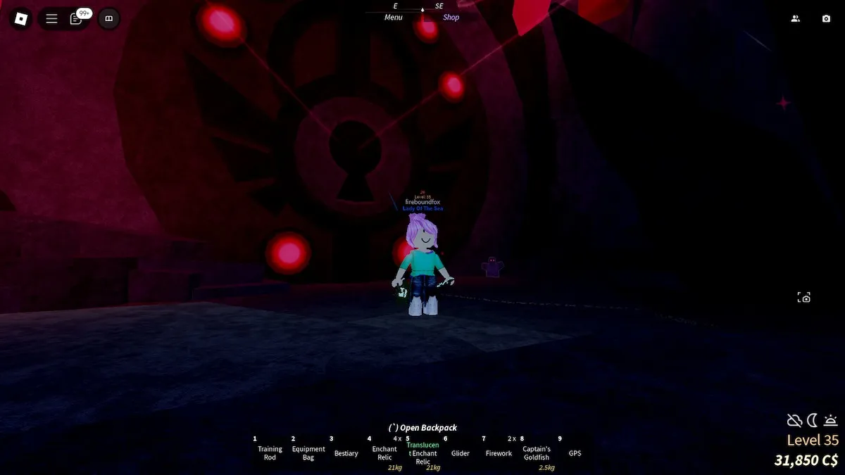 A porta para The Depths in Vertigo em Fisch no Roblox.