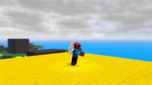 Roblox New Dreams Standing On Yellow Roof With Sea Behind Throwing A Right Hook