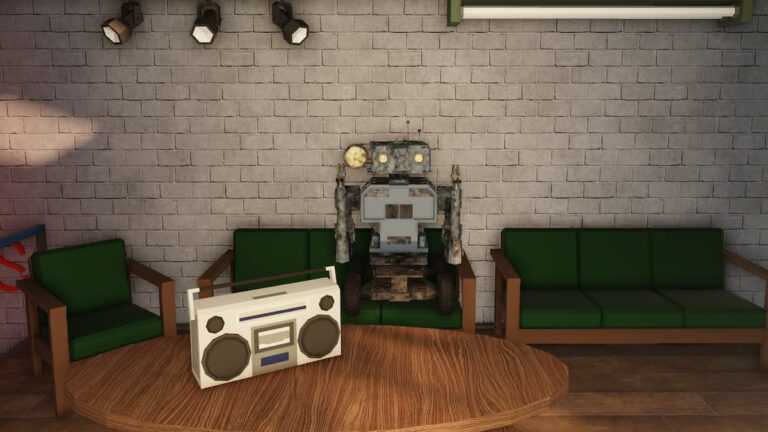 Roblox Trash Game Rusty Robot Sitting On Green Sofa