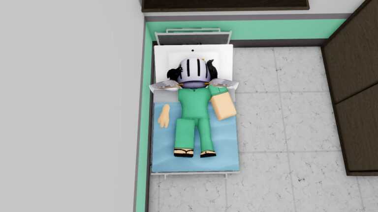 Roblox Aslyum Life Lying On Hospital Bed In Green Clothes