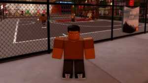 Roblox Highschool Hoops Standing Near Metal Fence Watching Basketball Game Behind