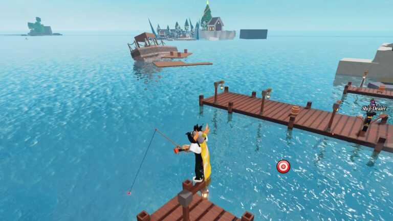 Roblox Go Fishing Standing On Pier Fishing In Water As Boat Sinks