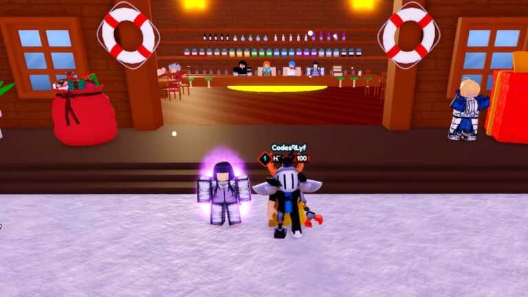 Roblox Anime Ultimate Simulator Standing With Glowing Purple Unit Outside A Bar