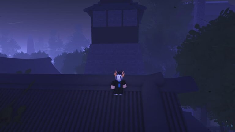 Roblox Jujutsu Infinite Standing On Building At Nightime