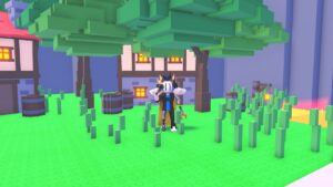 Roblox Pixel Slayer Standing On Grass Near Building And Tree