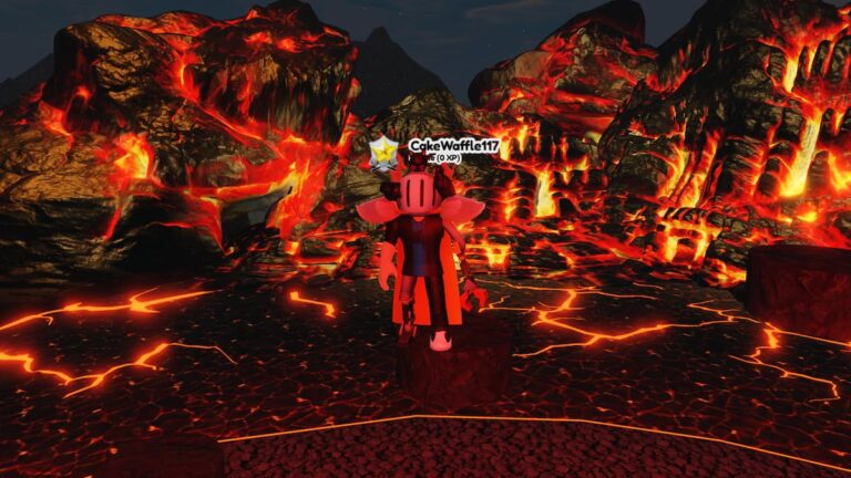 Roblox Hells Kitchen Standing On Lava Block With Lava And Rocks Behind