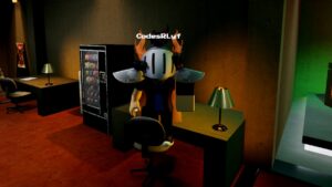 Roblox Level Below Standing On Desk Near Chair Vending Machine And Lamp