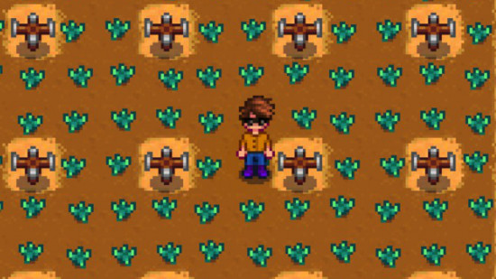 Captura de tela de 'Pagando pela perfeição: vencendo Stardew Valley da maneira errada' mostrando o personagem do jogador cultivando Starfruit na estufa