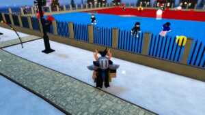 Roblox Dodgeball Legends Standing On Snow Outside Of Blue Arena