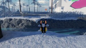 Roblox Outlaws Avatar Looking Down At Snow As A River Flows Behind Him