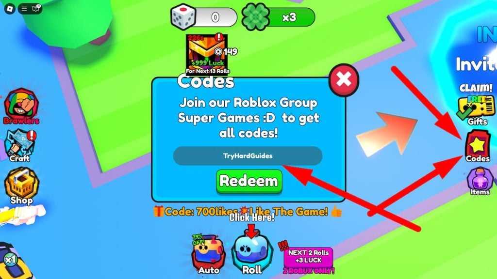 Como resgatar códigos em rolo para Brawlers Roblox